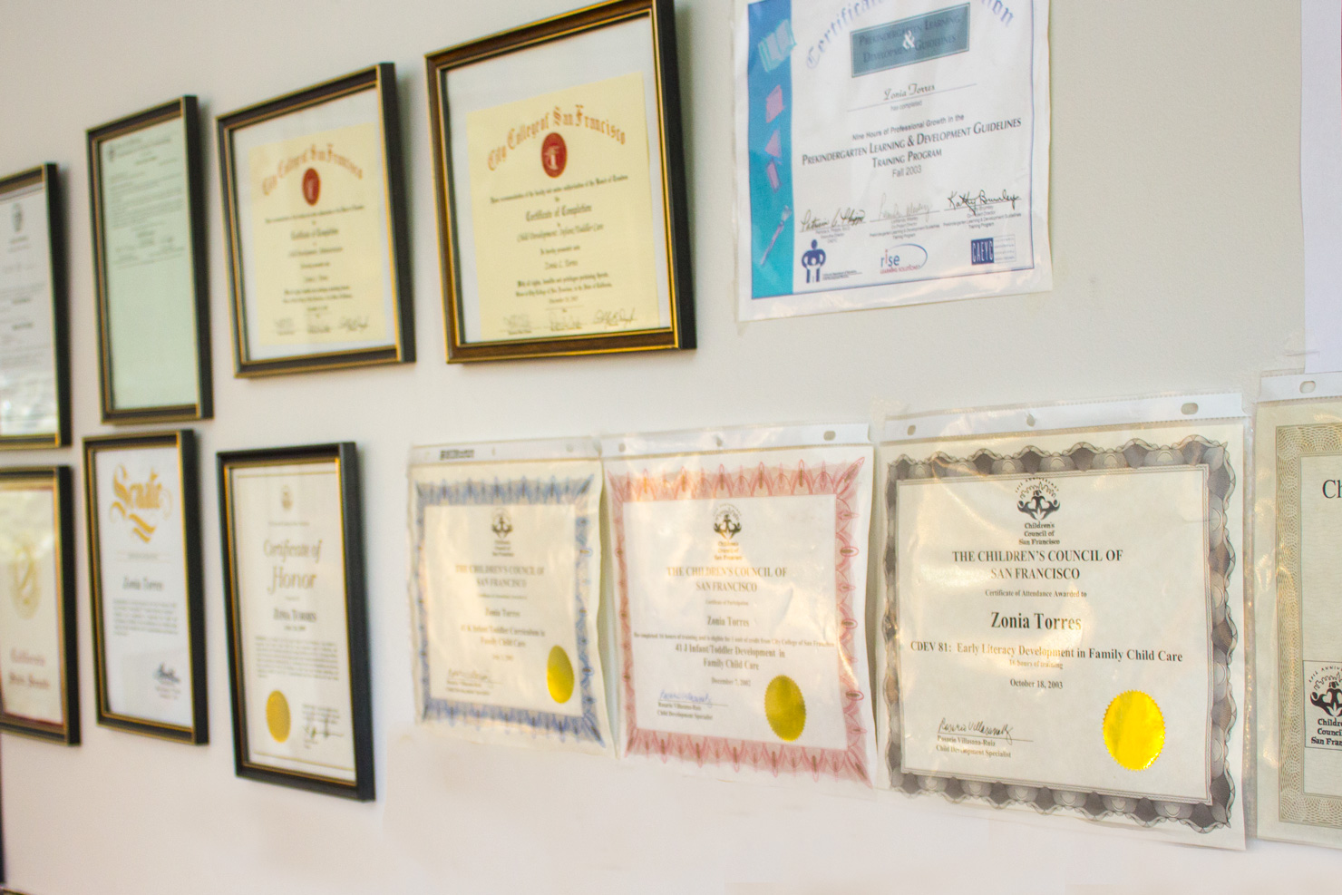 Awards on display — inside the Shining Stars classroom.
